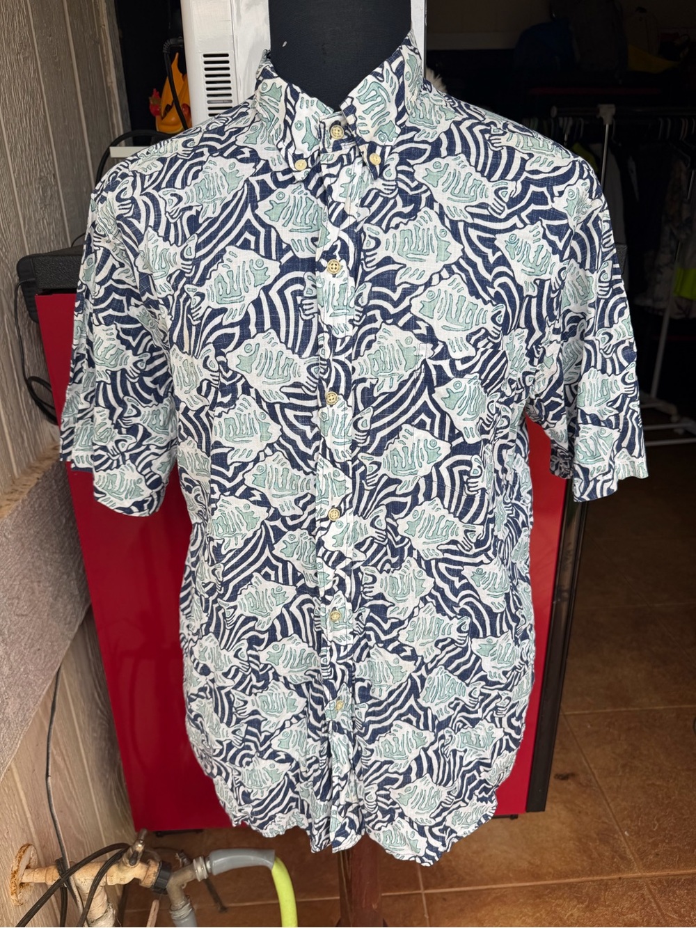 PreOwned Reyn Spooner Classic Fit Hawaiian Print Blue/Green Men's Large